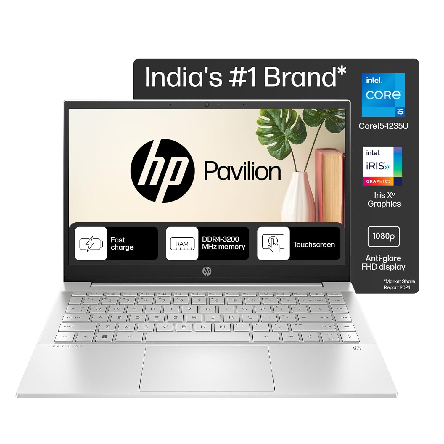 HP Pavilion Touchscreen 12th Gen Intel Core i5-1235U, 16GB DDR4, 512GB SSD, (Win11,Office21,Silver,1.41 kg), IPS,14-inch (35.6cm) FHD Laptop, Intel Iris Xe Graphics, HD Camera,Backlit KB,B&O,dv2041TU